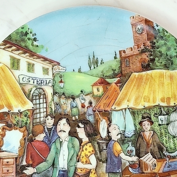 BRUNELLI Set of 2 Italian Market Scene 8 1/4" Plates Made in Italy - Picture 4 of 10